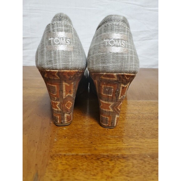 Toms Emma Cork Wedge Heel Open Toe Shoes Gray Top Beige Orange Red Size 8.5 W - Picture 4 of 7